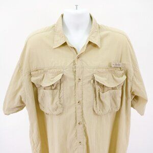 DAMAGED Columbia PFG Tan Vented Fishing Shirt Collared Short Sleeve XL Short Sle